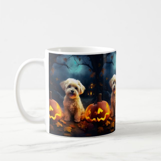 Taza De Café Yorkipoo de Halloween con calabazas temerosas (Izquierda)