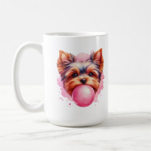 Taza De Café Yorkshire Terrier Dog w Pink Bubblegum Watercolor