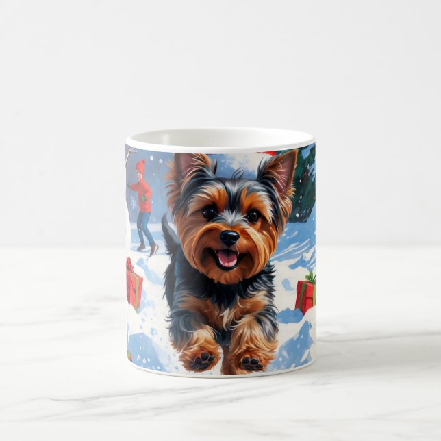 Taza De Café Yorkshire Terrier en Nieve con Gorra Navidad (Centro)