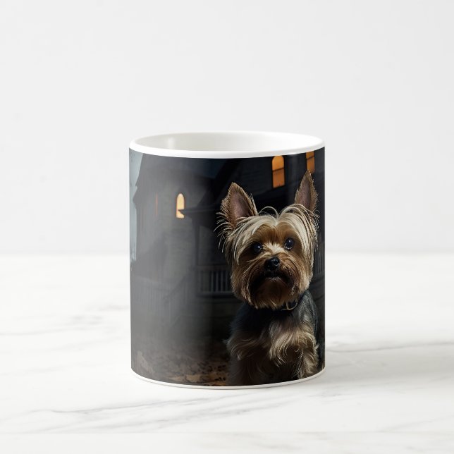 Taza De Café Yorkshire Terrier Halloween Scary (Centro)