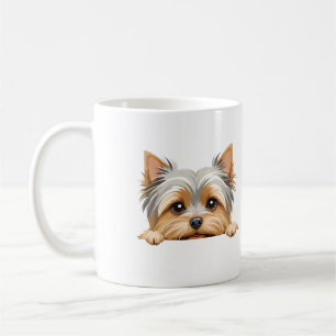 Taza De Café Yorkshire Terrier Peeking Cute Adorable Graciosa A