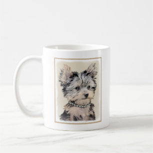 Taza De Café Yorkshire Terrier Puppy Pintando Arte Original De