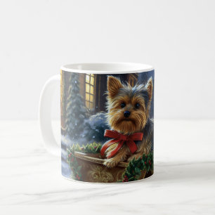 Taza De Café Yorkshire Terrier Temporada Navideña Festiva