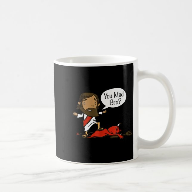 Taza De Café You Mad Bro - Funny Christian Jesus And Devil  (Derecha)