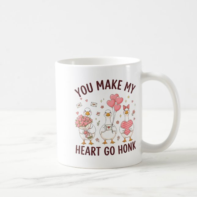 Taza De Café You Make My Heart Go Honk Valentine Goose Preppy  (Derecha)