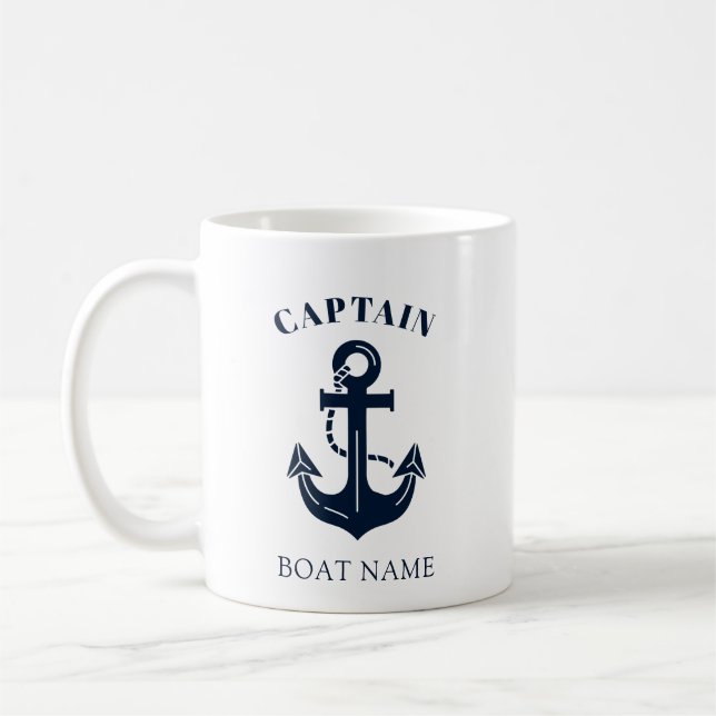 Taza De Café Your Boat Name Anchor Blue Captain (Izquierda)