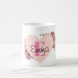 Taza De Café YOUR NAME/TEXT/ Pink Floral Monogram