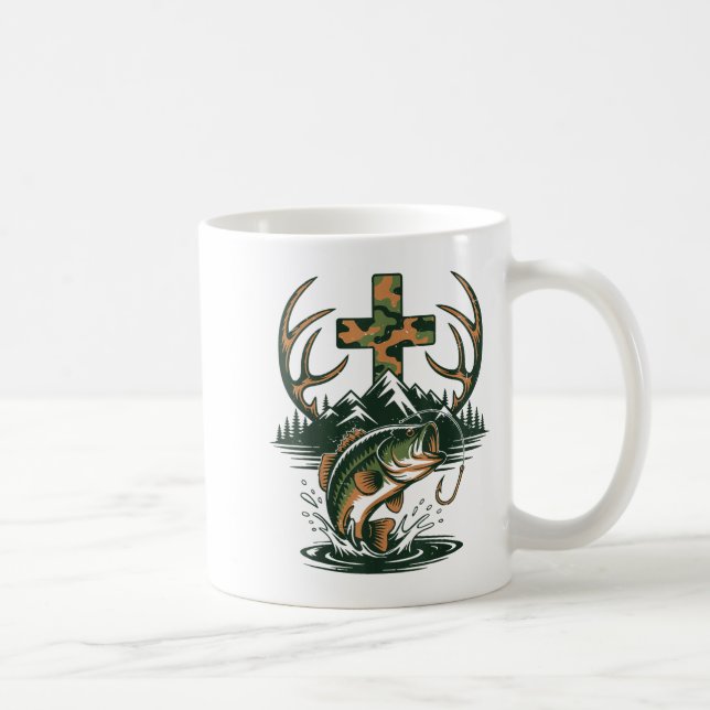 Taza De Café Youth Camo Faith Hunting Fishing Cross Fisherman C (Derecha)