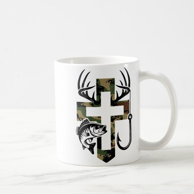 Taza De Café Youth Camo Faith Hunting Fishing Cross Hook Christ (Derecha)