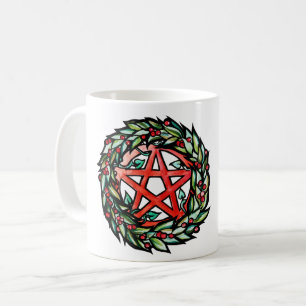 Taza De Café Yule Wreath Pentacle Pagan