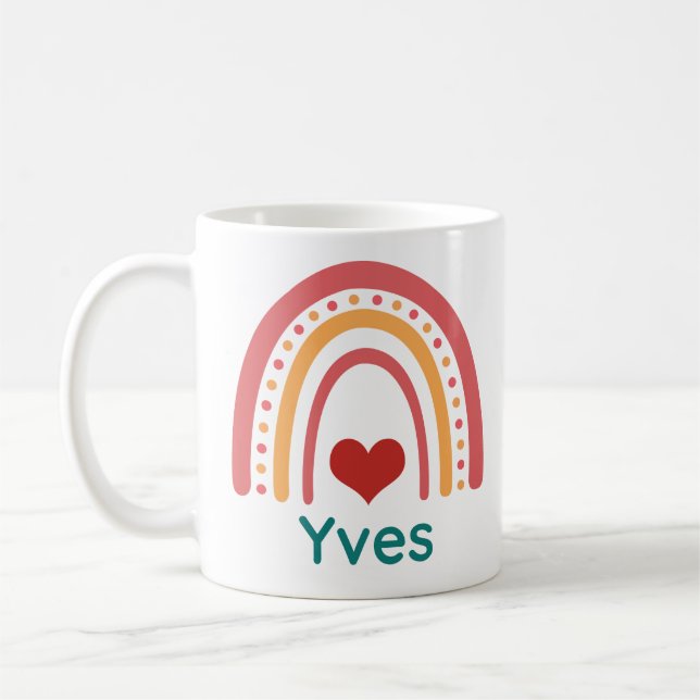 Taza De Café Yves Nombre Vintage Boho Arcoiris (Izquierda)