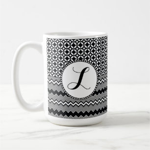Taza De Café Zags de Zig en blanco y negro, monograma de medall