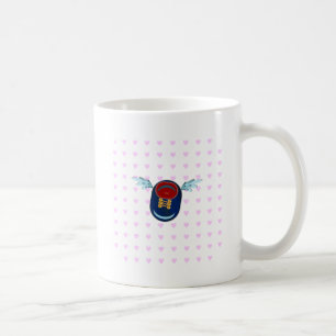 Taza De Café Zapato alado de dibujos animados y corazones rosad