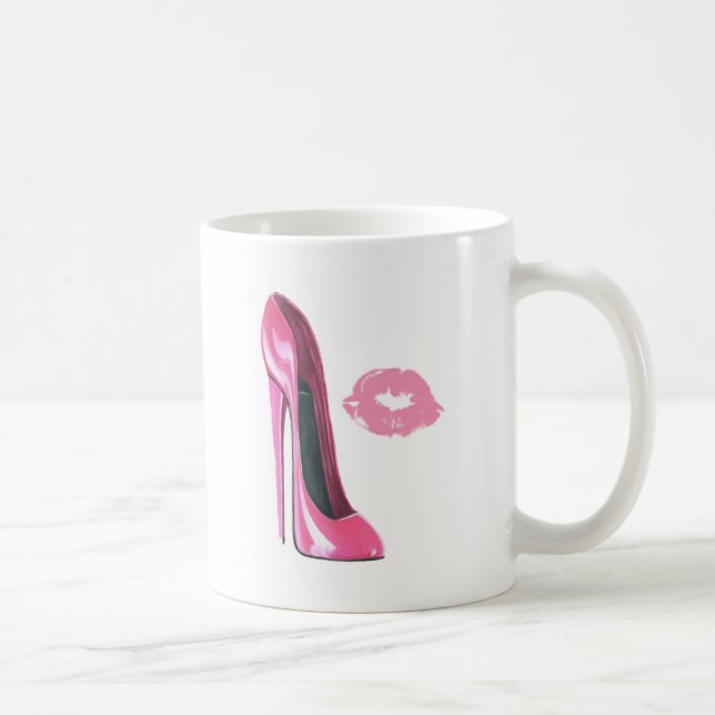 Taza De Café Zapato rosado del estilete y labios rosados (Derecha)