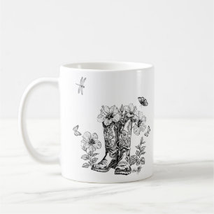 Taza De Café Zapatos blancos y negros con flores