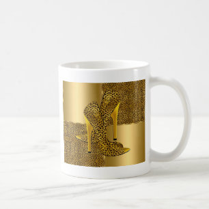 Taza De Café Zapatos de tacón alto de leopardo dorado elegantes