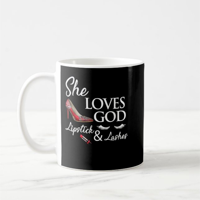 Taza De Café zapatos para señoras de tacón alto, lápiz labial y (Izquierda)