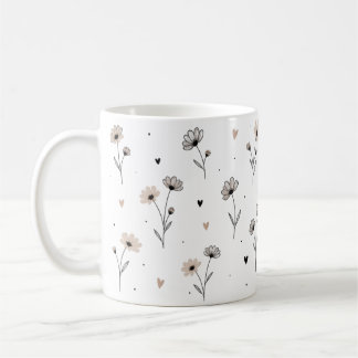 Taza De Café Zarte Blumentasse mit Herzen - Floral Design