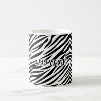 Taza De Café Zebra Print Mug with “Sauvage” Text