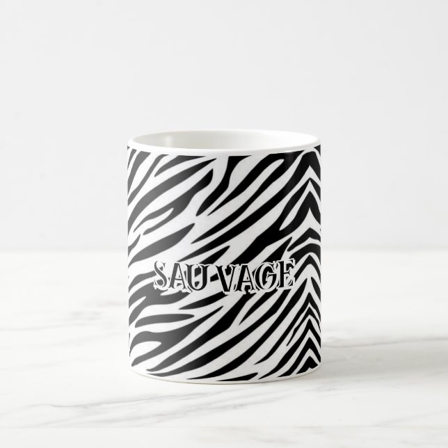 Taza De Café Zebra Print Mug with “Sauvage” Text (Centro)