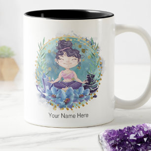 Taza De Café Zen Girl Yoga Spa Rocas Cristales Flores Espiritua