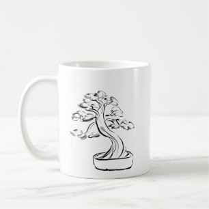 Taza De Café Zen Inkflow: Minimalista Bonsai Estilo Sumi-e Digi