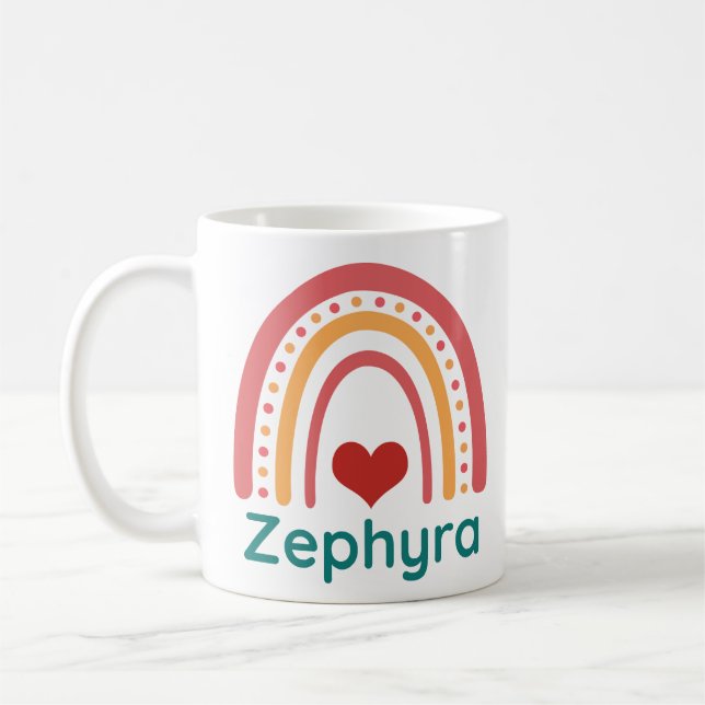 Taza De Café Zephyra Nombre Vintage Boho Arcoiris (Izquierda)