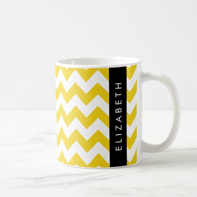 Taza De Café Zigzag Amarillo, Chevron Amarillo, Tu Nombre (Derecha)