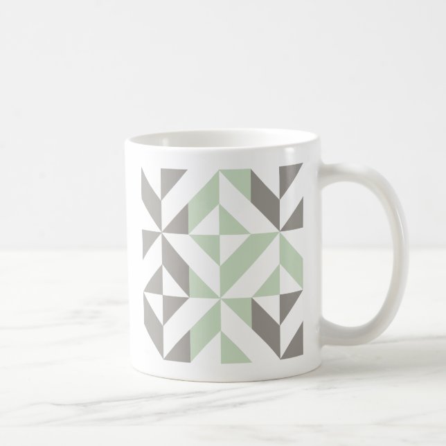 Taza De Café ZigZag geométrico verde sabio y plateado (Derecha)