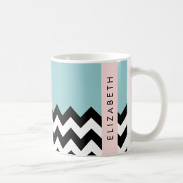 Taza De Café Zigzag negro y blanco, chevron, azul, tu nombre
