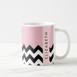 Taza De Café Zigzag negro y blanco, chevron, rosado, tu nombre