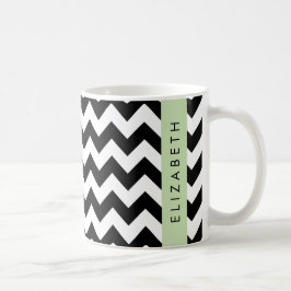 Taza De Café Zigzag negro y blanco, patrón de cheurón, nombre
