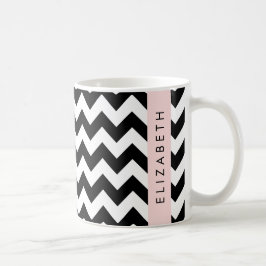 Taza De Café Zigzag negro y blanco, patrón de cheurón, nombre