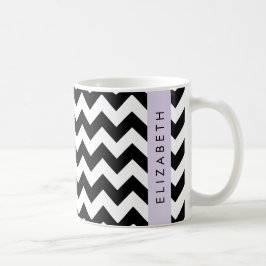 Taza De Café Zigzag negro y blanco, patrón de cheurón, nombre