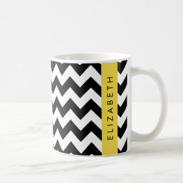 Taza De Café Zigzag negro y blanco, patrón de cheurón, nombre