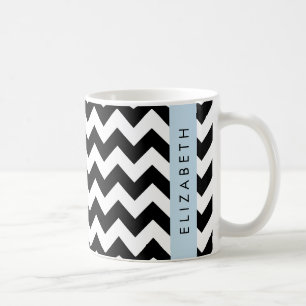 Taza De Café Zigzag negro y blanco, patrón de cheurón, nombre