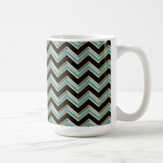 Taza De Café ZigZag Verde azulado de oro negro (Derecha)