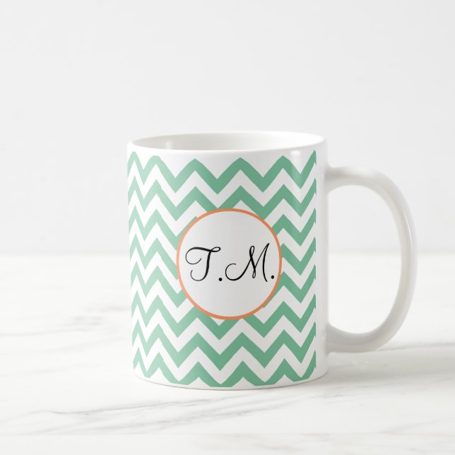 Taza De Café Zigzag Verde Monogramado (Derecha)