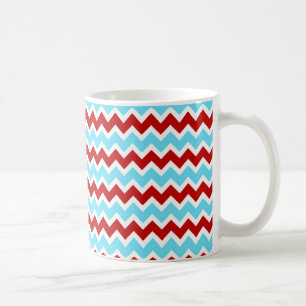 Taza De Café Zigzags rojos de Chevron de la turquesa verde