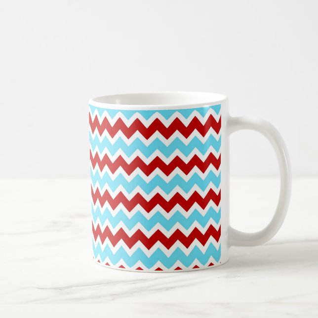 Taza De Café Zigzags rojos de Chevron de la turquesa verde (Derecha)