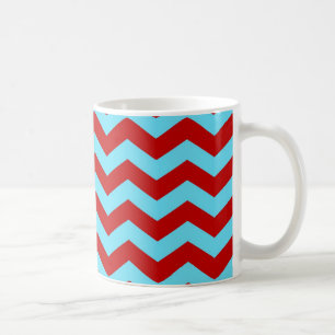 Taza De Café Zigzags rojos de Chevron de la turquesa verde