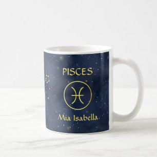 Taza De Café Zodiac Rótulo Pisces y Gato Celestial Mug