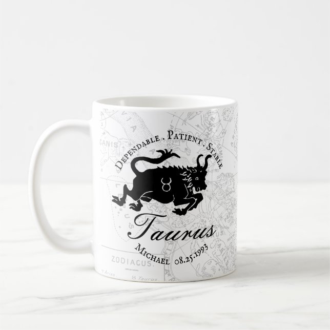 Taza De Café Zodiac Taurus Personalizado Rasgos Astrología Blan (Izquierda)