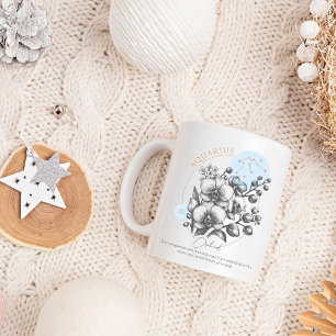 Taza De Café Zodíaco Acuario Floral Constelación Astrología 