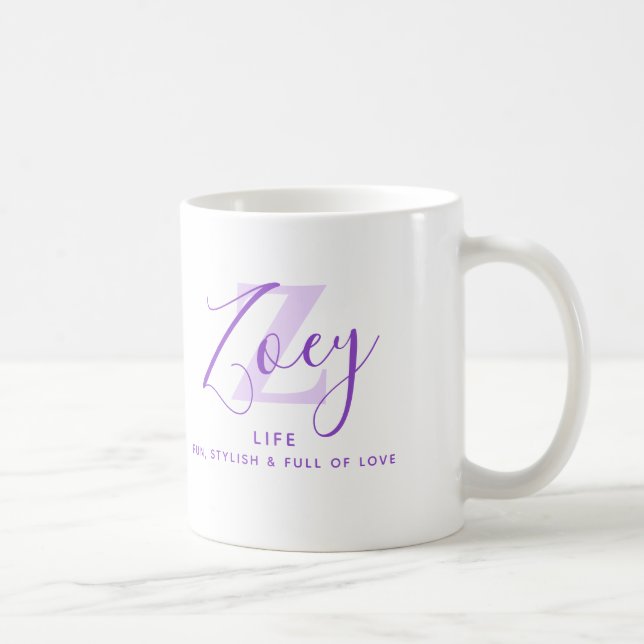 Taza De Café Zoey name meaning monogram Z purple (Derecha)
