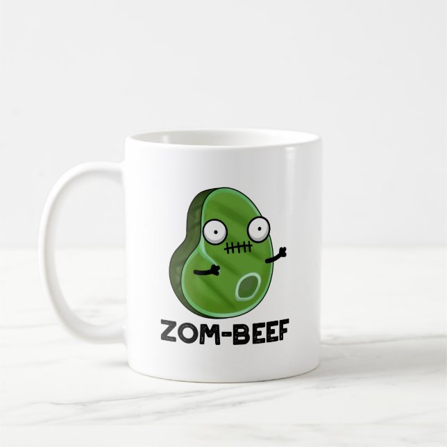Taza De Café Zom-beef Funny Halloween Zombie Meat Pun (Izquierda)