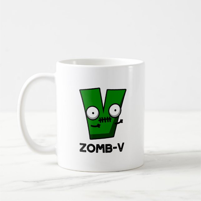 Taza De Café Zomb-V Funny Halloween Zombie Alphabet V Pun (Izquierda)