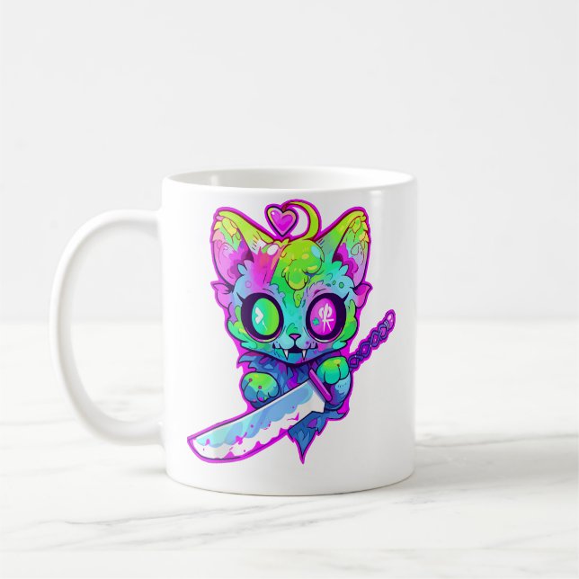 Taza De Café Zombie Cat Samurai Edm Festival Rave (Izquierda)