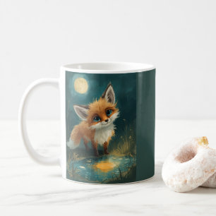 Taza De Café Zorro a la luz de la luna, bosque nocturno