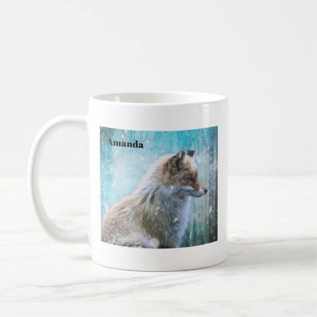 Taza De Café Zorro de Furry Cute en fondo azul grunge (Izquierda)